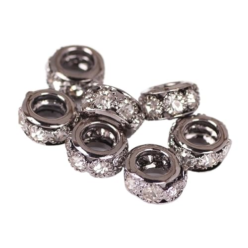 Runde Metallperlen, 10/12 mm, 5 Stück, Abstandshalter für Kristallperlen mit großem Loch (Gun Schwarz, 12 mm 5 Stück) von Generisch