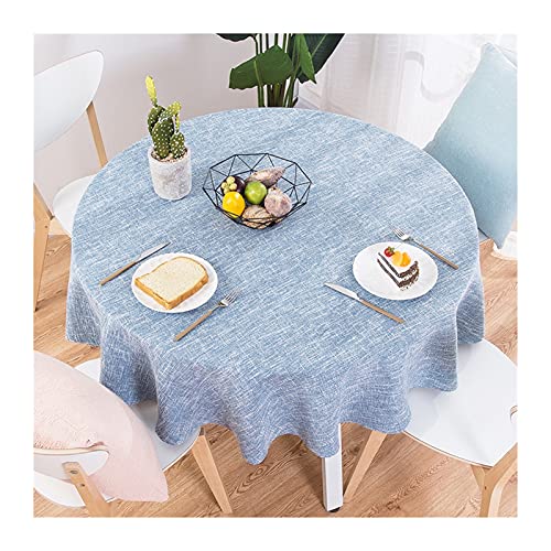 Runde Tischdecke, himmelblau, Baumwolle und Leinen, 120 cm, für Tee, Couchtisch, Hochzeit, Party, Dekoration, elegante einfarbige Tischdecke von Generisch