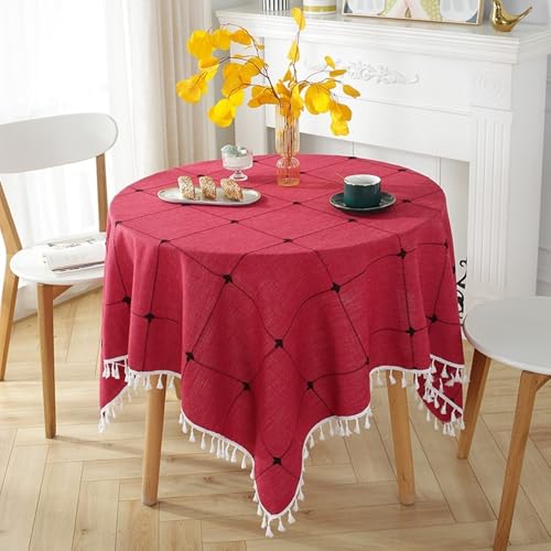 Runde Tischdecke 200cm Durchmesser Polyester Tischdecke für Hochzeiten 4-6 Personen Bestickte Linien mit Pompons Elegante Esszimmerdekoration Runde Tischdecke 200cm Durchmesser Polyester Tischdecke für Hochzeiten 4-6 Personen Bestickte Linien mit Pompons Elegante Esszimmerdekoration von Generisch