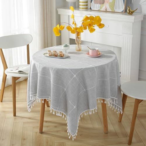 Runde Tischdecke 280cm Abwaschbar Polyester Tischdecke für 6-8 Personen Esszimmer & Garten Stickerei Design mit Pompons - Elegante Wohnkultur von Generisch