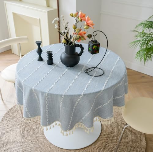 Runde Tischdecke aus Baumwolle und Leinen, für Ess- und Couchtische, maschinenwaschbar, Blau, 200 cm Durchmesser, Heimdekoration, elegante Tischdecke, weich und langlebig Runde Tischdecke aus Baumwolle und Leinen, für Ess- und Couchtische, maschinenwaschbar, Blau, 200 cm Durchmesser, Heimdekoration, elegante Tischdecke, weich und langlebig von Generisch