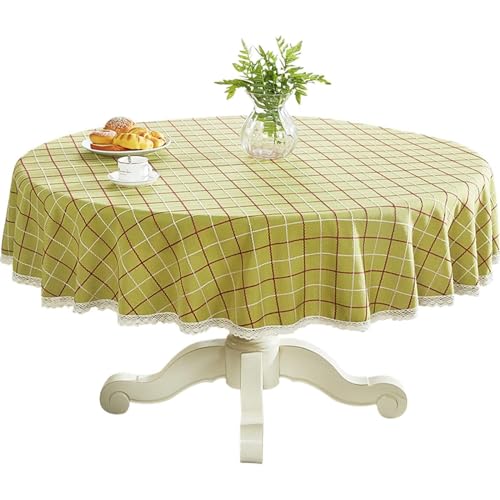 Runde Tischdecke aus schwerem Baumwollleinen mit Spitzenbesatz für Küche und Esszimmer, 200 cm Durchmesser, elegante Tischdekoration, Grün kariert Runde Tischdecke aus schwerem Baumwollleinen mit Spitzenbesatz für Küche und Esszimmer, 200 cm Durchmesser, elegante Tischdekoration, Grün kariert von Generisch