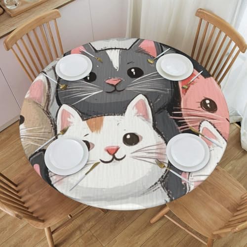 Runde Tischdecke mit Katzenmotiv, mit elastischem Rand, wiederverwendbar, für den Außenbereich, für Küche, Picknick, Patry, drinnen Runde Tischdecke mit Katzenmotiv, mit elastischem Rand, wiederverwendbar, für den Außenbereich, für Küche, Picknick, Patry, drinnen von Generisch