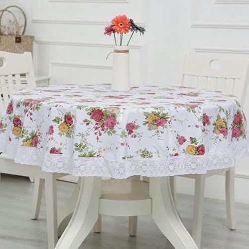 Runde Tischdecke mit Rüschenspitze, 150 x 220 cm, wasserdicht, abwischbar, groß, runde Tischdecke für Esszimmer, Küche, Heimdekoration, eleganter Tischschutz Runde Tischdecke mit Rüschenspitze, 150 x 220 cm, wasserdicht, abwischbar, groß, runde Tischdecke für Esszimmer, Küche, Heimdekoration, eleganter Tischschutz von Generisch