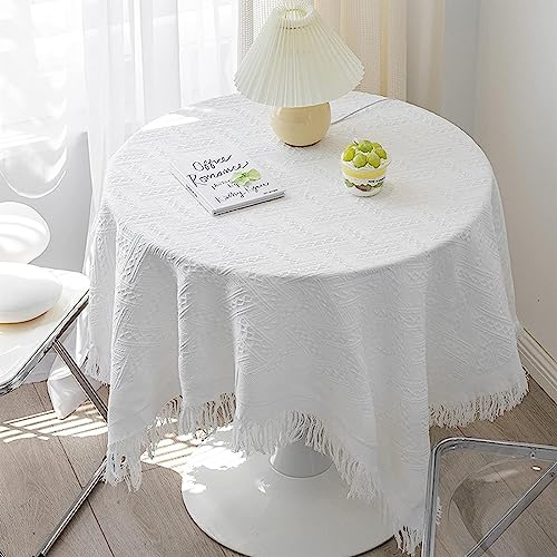 Runde dekorative Tischdecke, schwerer Leinen-Baumwollbezug, einfarbig, waschbar, Tischwäsche, ideal für Esszimmer und Veranstaltungen, 130 cm Durchmesser (Stil 6) von Generisch