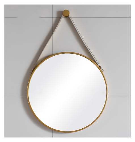 Runder Wandspiegel, dekorativer Hängespiegel mit Lederband, Metallrahmen, Schminkspiegel für Badezimmer, Schlafzimmer, Flur, Wohnzimmer, 60 cm Durchmesser von Generisch