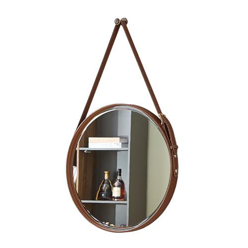 Runder Wandspiegel mit Lederband, für Wohnzimmer, Schlafzimmer, Flur und Eingangsbereich, stilvoller und funktionaler Akzent für Zuhause von Generisch