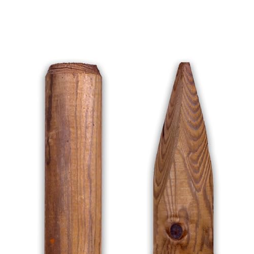Rundholzpfahl Ø 8 cm Braun | Einzelpfahl 100 / 125 / 150 cm | kesseldruckimprägniert (KDI Dunkel) | glatt gehobelt & angespitzt | massiver Gartenpfosten aus Nadelholz | langlebig (125 cm Länge) von Generisch