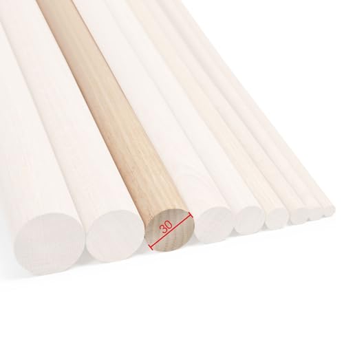 Rundstab Eiche 1m lang, Ø 8-40mm, Holzrundstäbe Rundholz Bastelholz Treppensprosse (Ø 30 mm) von Generisch