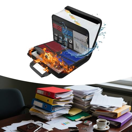 Rushclick Aktenordner, großes Fassungsvermögen, A4, feuerfest, mit Griff mit sicherem Reißverschluss, 13 Taschen, feuerfest und wasserdicht, mit farbigen Reitern (1 Stück) von Generisch