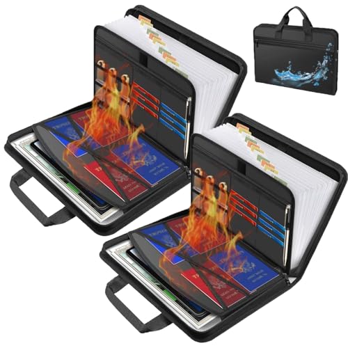 Rushclick-Aktenordner, großvolumige feuerfeste und wasserdichte Aufbewahrungstasche, tragbare faltbare Ordner mit farbcodierten Registerkarten, erweiterbare integrierte Griff-Akkordeontasche (2PCS) von Generisch
