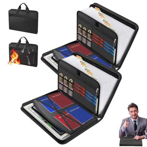 Rushclick File, Expanding File Organizer with 13pocket, Lockable Files Folders, with Colored Tabs, Fireproof & Waterproof Files Folders Protects Fits A4/Letter Documents (2Pcs) von Generisch