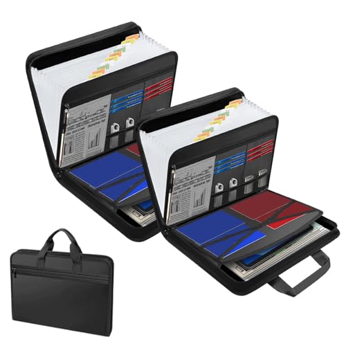 Rushclick File Folder, 13pocket Large Capacity A4 Fireproof File Folder with Handle,Rushclick Expanding Files Folders with Colored Tabs,Fits A4/Letter Documents (2 Pcs) von Generisch