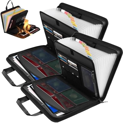 Rushclick File Folder, Fireproof and Waterproof File, Large Capacity A4 Fireproof Files Folders with Handle, 13 Pockets, Accordion Files Organizer with Lock for Letter A4 and More (2Pcs) von Generisch