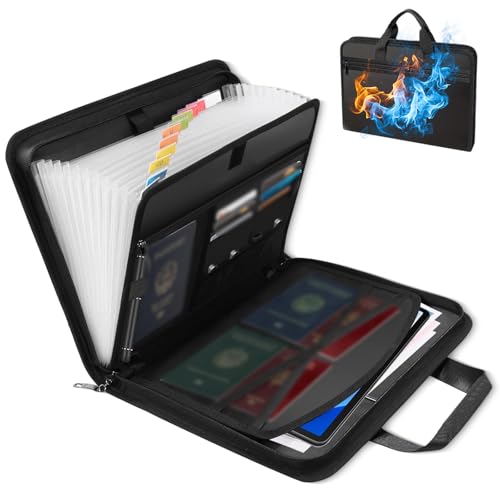 Rushclick File Folder, Fireproof and Waterproof With Colored Tabs,Waterproof Foldable Accordion Document Storage Bag (1pcs) von Generisch