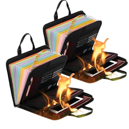 Rushclick File Folder, Large Capacity A4 Fireproof File Folder with Handle, fireproof file folder, Expanding File Folder with Colored Tabs, with 26 Pocket, Detachable and Portable (With handle*2) von Generisch