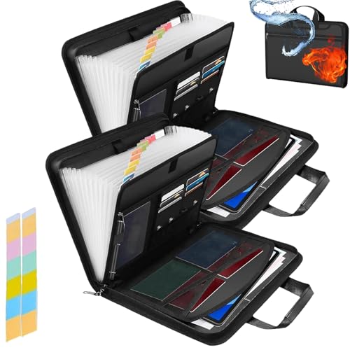 Rushclick File Folder, Rushclick Expanding File Folder, 13-Pocket Large Capacity A4 Fireproof & Waterproof File Folders with Handle and Colored Tabs (2 Pcs) von Generisch