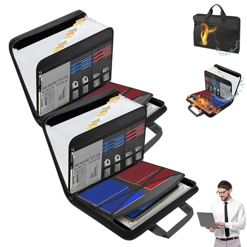Rushclick File Folder, Rushclick Expanding File Folder, Large Capacity A4 Fireproof File Folders with Handle, 13 Pocket Waterproof Accordion Organizer, Secure Zipper Closure(2 Pc) von Generisch