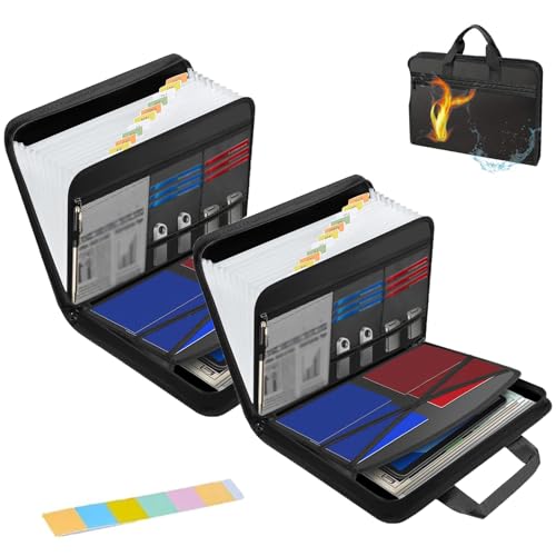 Rushclick File Folder, Rushclick File Folder Organizer, Rushclick Expanding File Folders with Colored Tabs, Large Capacity a4 Fireproof Files Folders with Handle (2pcs) von Generisch