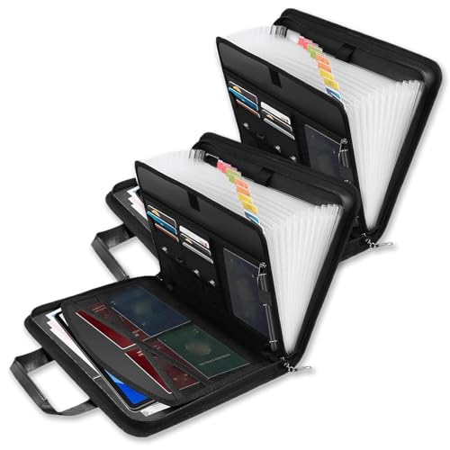Rushclick File Folder, Rushclick Large Capacity A4 Fireproof File Folders, 13pocket Large Capacity, with Colored Tabs, Fireproof and Waterproof Files (Black*2Pcs) von Generisch