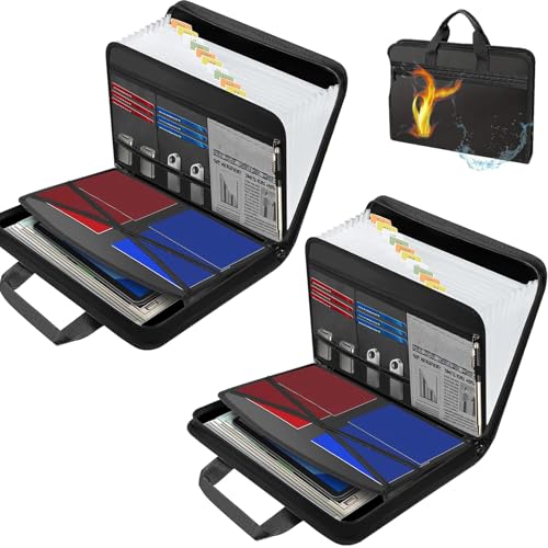 Rushclick File Folder, Rushclick Large Capacity A4 Fireproof File Folders with Handle, with Colored Tabs, 13pocket, Waterproof, Expanding with Zipper Closure (2PCS) von Generisch