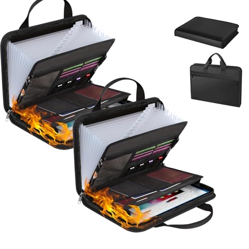 Rushclick File Folder,Large Capacity A4 Fireproof File Folder with Handle, Accordion Files Organizer with Lock with 13 Pocket, Portable Detachable Files Jackets, Protects Fits Documents (2pcs) von Generisch