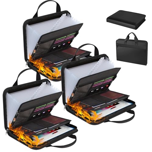 Rushclick File Folder,Large Capacity A4 Fireproof File Folder with Handle, Accordion Files Organizer with Lock with 13 Pocket, Portable Detachable Files Jackets, Protects Fits Documents (3pcs) von Generisch
