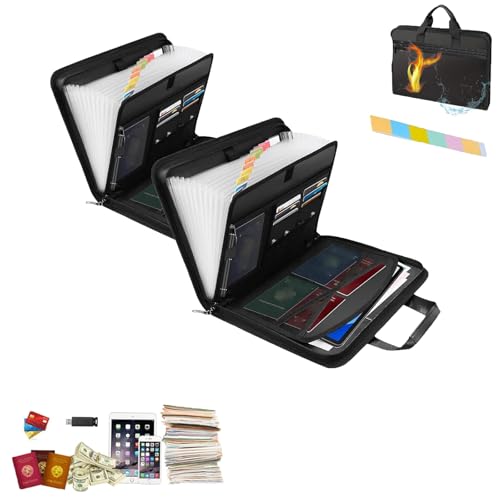 Rushclick File Folder，Large Capacity A4 Fireproof Folder with Handles And Colored Labels, Multiple Compartments, Waterproof And Fireproof，Suitable for Office Students Home (2) von Generisch