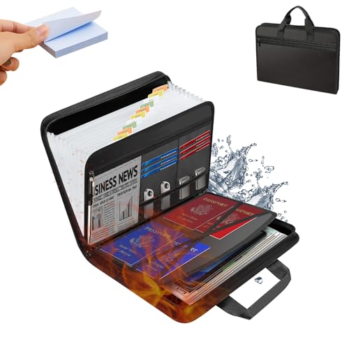 Rushclick File Folder - Large Capacity A4 Fireproof File Folders with Handle, 13 Pocket Fireproof & Waterproof Rushclick Expanding File Folder, within Colored Tabs (3 Pcs) von Generisch