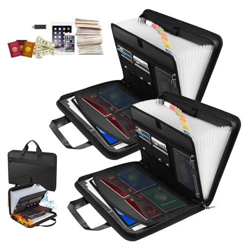 Rushclick Folder, Rushclick File Folder, Large Capacity A4 Fireproof File Folder with Handle, Expanding File Organizer with 13 Pocket, Waterproof Foldable Document Storage Bag (2Sets) von Generisch