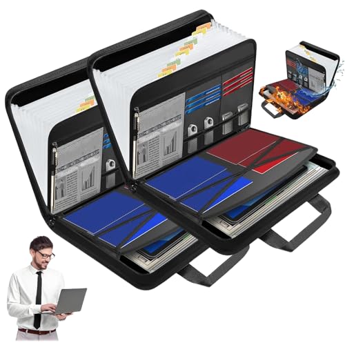 Rushclick-Rushclick File Folder, 13pocket Large Capacity A4 Fireproof and Waterproof Files Folders with Handle Colored Tabs, Expanding File Folder with Secure Zipper Closure (2Pcs) von Generisch