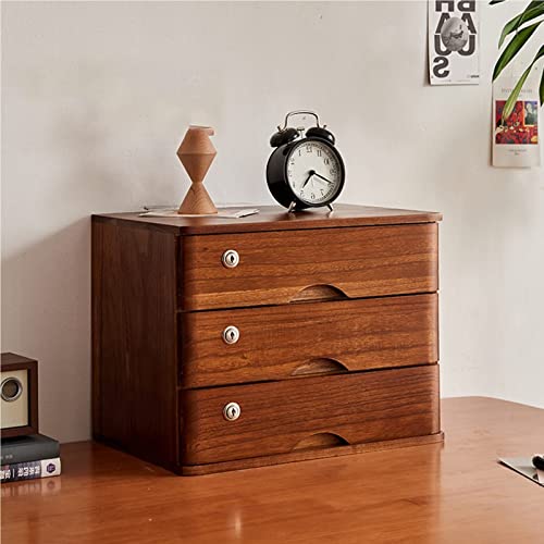 Rustikaler Schreibtisch aus Holz mit Schloss – Aktenschrank mit 3 Schubladen für Büro, Zuhause und Schule – Aufbewahrungslösung aus Massivholz für Schreibtisch und Kommode von Generisch