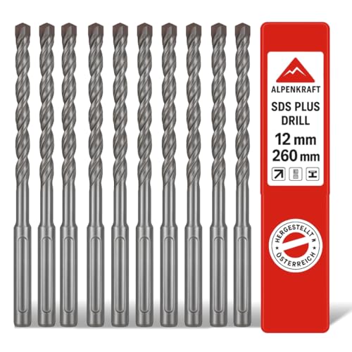 SDS Plus Bohrer Set: Betonbohrer Kreuzschneide | Größen Ø 12, 14, 16,18 mm | Länge 110–260 mm | Hartmetall-Spitze für Beton, Stein & Mauerwerk (12 x 260 mm, 10, Stück) von Generisch