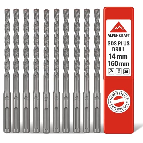 SDS Plus Bohrer Set: Betonbohrer Kreuzschneide | Größen Ø 12, 14, 16,18 mm | Länge 110–260 mm | Hartmetall-Spitze für Beton, Stein & Mauerwerk (14 x 160 mm, 10, Stück) von Generisch