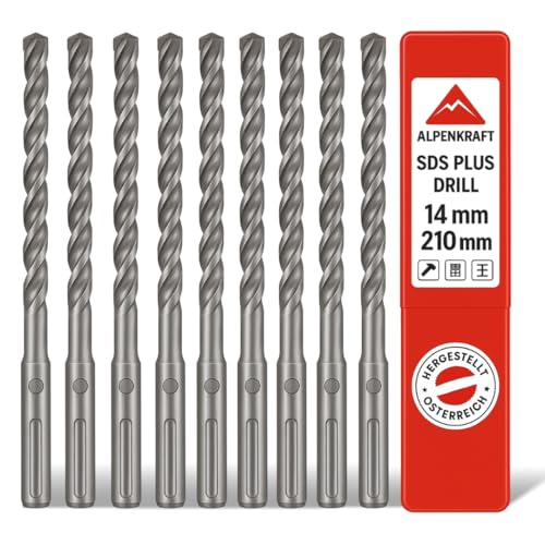 SDS Plus Bohrer Set: Betonbohrer Kreuzschneide | Größen Ø 12, 14, 16,18 mm | Länge 110–260 mm | Hartmetall-Spitze für Beton, Stein & Mauerwerk (14 x 210 mm, 10, Stück) von Generisch