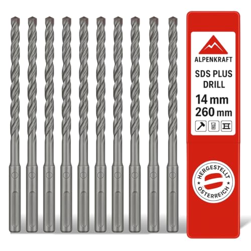 SDS Plus Bohrer Set: Betonbohrer Kreuzschneide | Größen Ø 12, 14, 16,18 mm | Länge 110–260 mm | Hartmetall-Spitze für Beton, Stein & Mauerwerk (14 x 260 mm, 10, Stück) von Generisch