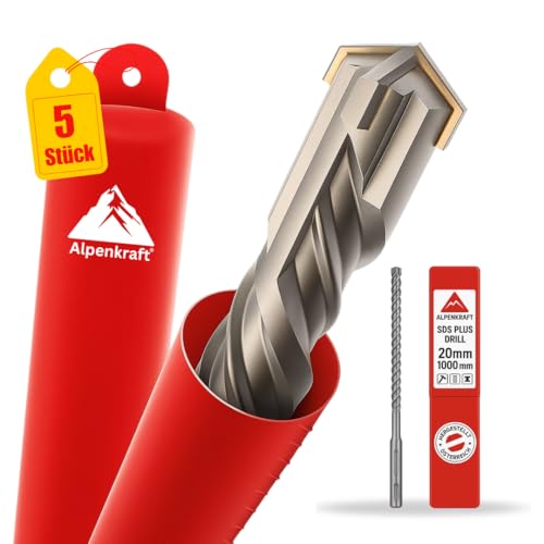 SDS Plus Bohrer Set: Betonbohrer Kreuzschneide | Größen Ø 20, 24, 25, 28, 32, 40, 50, 55 mm | Länge 320–1000 mm | Hartmetall-Spitze für Beton, Stein & Mauerwerk (20 x 1000 mm, 5, Stück) von Generisch