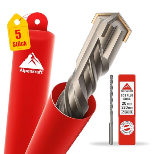 SDS Plus Bohrer Set: Betonbohrer Kreuzschneide | Größen Ø 20, 24, 25, 28, 32, 40, 50, 55 mm | Länge 320–1000 mm | Hartmetall-Spitze für Beton, Stein & Mauerwerk (20 x 320 mm, 5, Stück) von Generisch