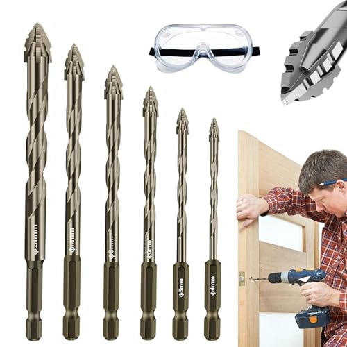Sägezahnbohrer, Neuer 4 Schneidiger Sägezahn-Exzenterbohrer, Power Bit Bohrer, Multifunktionsbohrer Für Glas, Keramik, Holz & Metall (Gold, 4+5+6+8+10+12) von Generisch