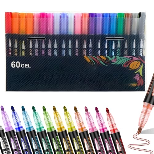 Sakesfor/Neattidyly Magische Stifte, 8/12/24/26/48 Colors Neattidyly Marker Pen for Highlight, Double Line Outline Glitter Pens with Quick Dry Ink for Notetaking Scribbling Office Study (60 Colors) von Generisch