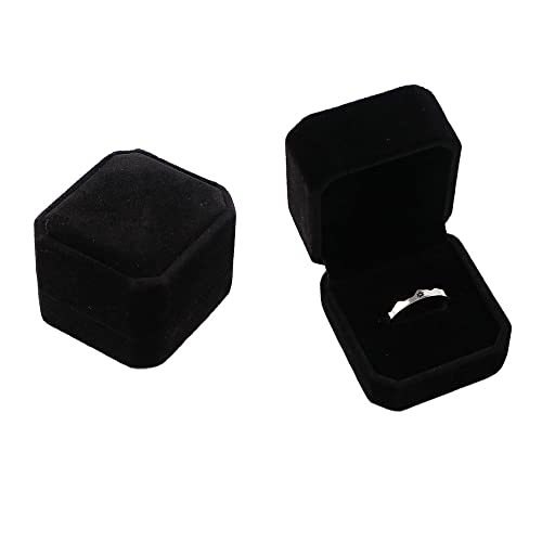 Samt-Ringboxen, Ohrring-Anhänger, Schmucketui, quadratische Ringhalter-Box, Schmuck-Vitrine, tragbarer Aufbewahrungs-Organizer (schwarz) von Generisch