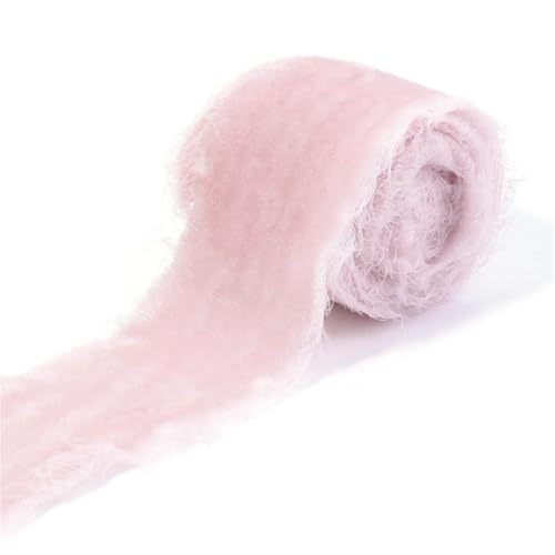 Samt-Satinband mit ausgefransten Kanten for Hochzeitssträuße, Geschenkverpackungen, Heimdekoration, Bastelbedarf, 1,5 Yards, 4 cm Breite, einfarbiges Polyester-Gurtband(Pink) von Generisch