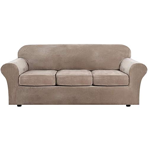 Samt-Sofabezug, 3-Sitzer-Schonbezug mit 3 Kissenbezügen, weicher Plüsch, rutschfester Möbelschutz, eleganter Couchschutz für Heimdekoration und Möbelpflege von Generisch