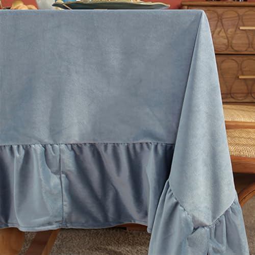 Samt-Tischdecke mit Rüschen, knitterfrei, waschbar, für Partys und Hochzeiten, Meeresblau, quadratisch, 140 x 140 cm, für Esszimmer und Küche von Generisch