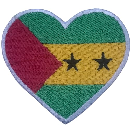 Sao Tome Aufnäher mit Herzmotiv, bestickt, zum Aufbügeln, Nationalemblem, taktischer Militäraufnäher, für Jacken, Rucksäcke, Hüte, 6,5 x 7 cm von Generisch
