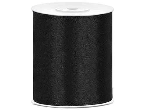 Satinband Meterware 75 mm Breite, creme, Band zum Schneiden, Meterware, Zeremonie, Hochzeit, Geburtstag, Party, Dekoration, Stuhlschleifen, Schärpe (schwarz, 5 m) von Generisch