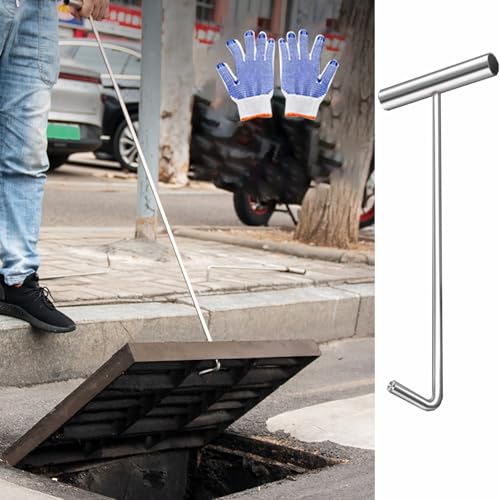 Schachthebeschlüssel, Metall-Abzieherhaken mit Griff und rutschfesten Handschuhen für einfaches Manövrieren, ideal für Rollladentüren und Schachtabdeckungen zu Hause Schachthebeschlüssel, Metall-Abzieherhaken mit Griff und rutschfesten Handschuhen für einfaches Manövrieren, ideal für Rollladentüren und Schachtabdeckungen zu Hause von Generisch
