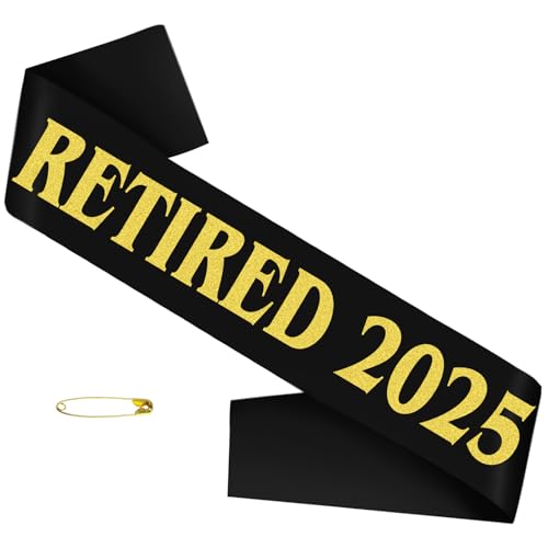 Schärpe für den Ruhestand 2025, Schwarz / Gold "Ruhestand 5,143.5 cm, Schärpe für Männer oder Frauen, die Legende hat Ruhestandsparty-Dekorationen, Zubehör, Geschenke (Schwarz + Gold) von Generisch