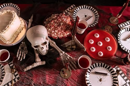 Schiggeria Halloween Party Dekoration Set - Maxi für 12 Personen, Spinnen-Design, Schwarz-Weiß, mit Luftballons, Strohhalmen, Tellern, Bechern und Spinnennetz von Generisch