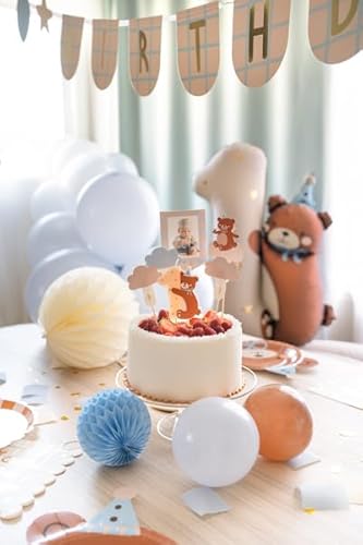 Schiggeria Kuchendeko Set für Ersten Geburtstag, Teddybär Kuchentopper mit Kerze und Foto, Hellblau, Beige und Gold, 6-teilig Schiggeria Kuchendeko Set für Ersten Geburtstag, Teddybär Kuchentopper mit Kerze und Foto, Hellblau, Beige und Gold, 6-teilig von Generisch